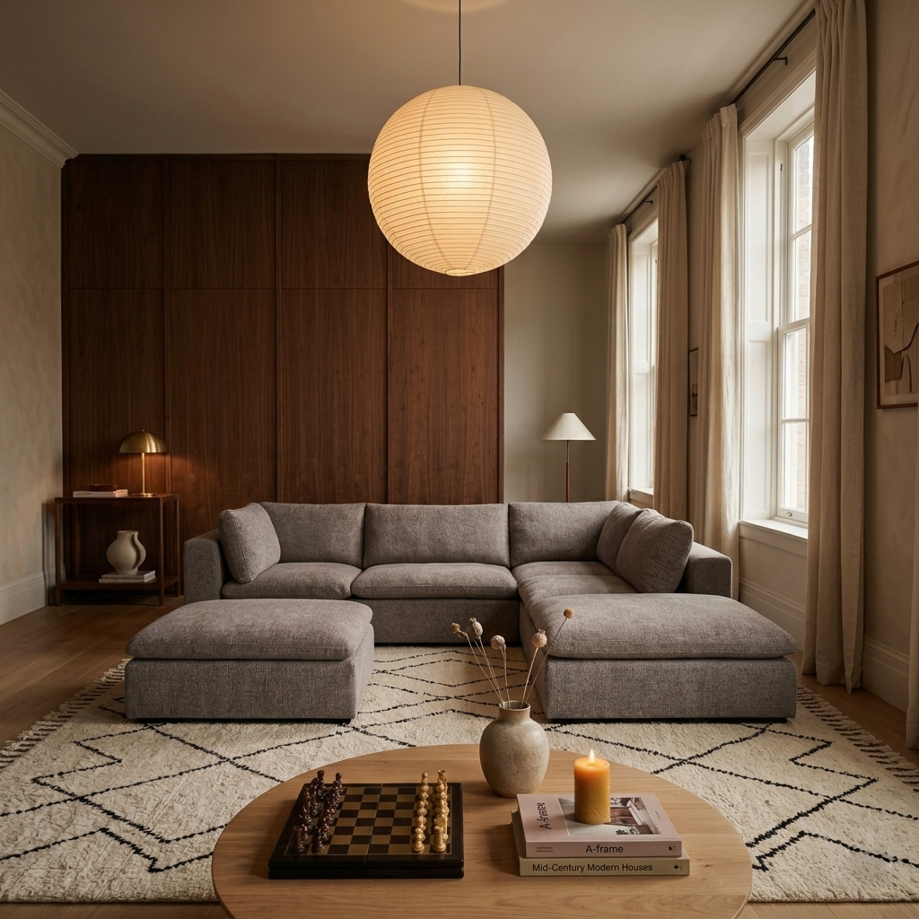 sala modular gris en L modelo Lucca en sala moderna con decoración interior toura