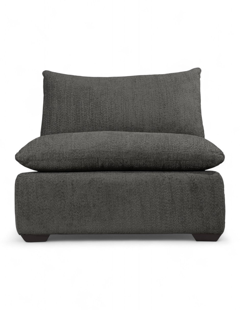 Vista frontal módulo individual sin brazos de sala modular gris tipo comodín