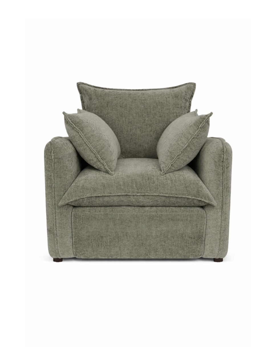 sillón individual verde olivo de tela con cojinería suelta para sala moderna toura