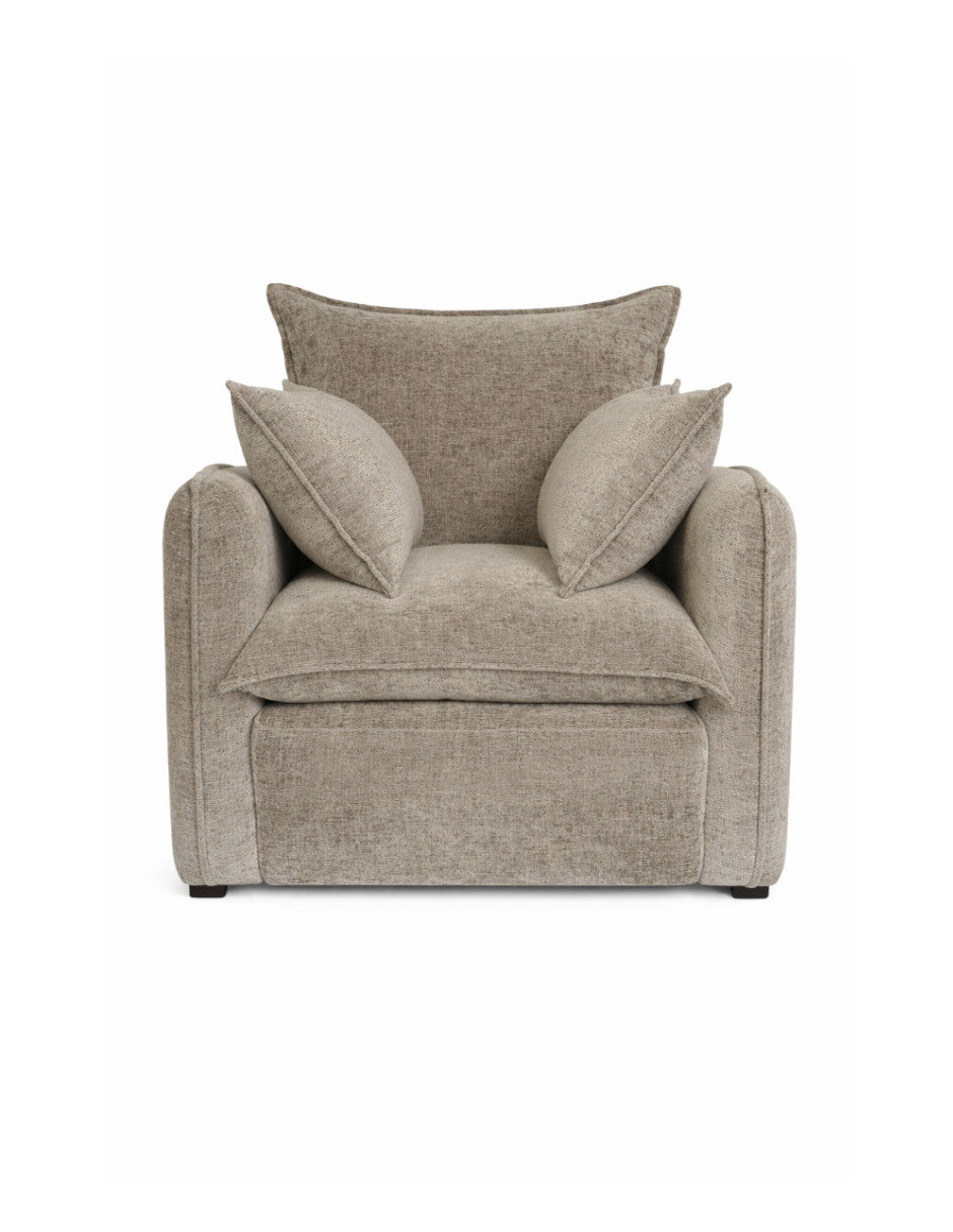 sillón individual taupe de tela con cojinería suelta para sala moderna toura