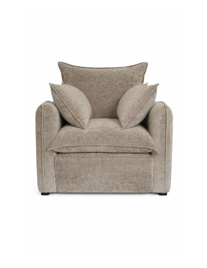 sillón individual taupe de tela con cojinería suelta para sala moderna toura