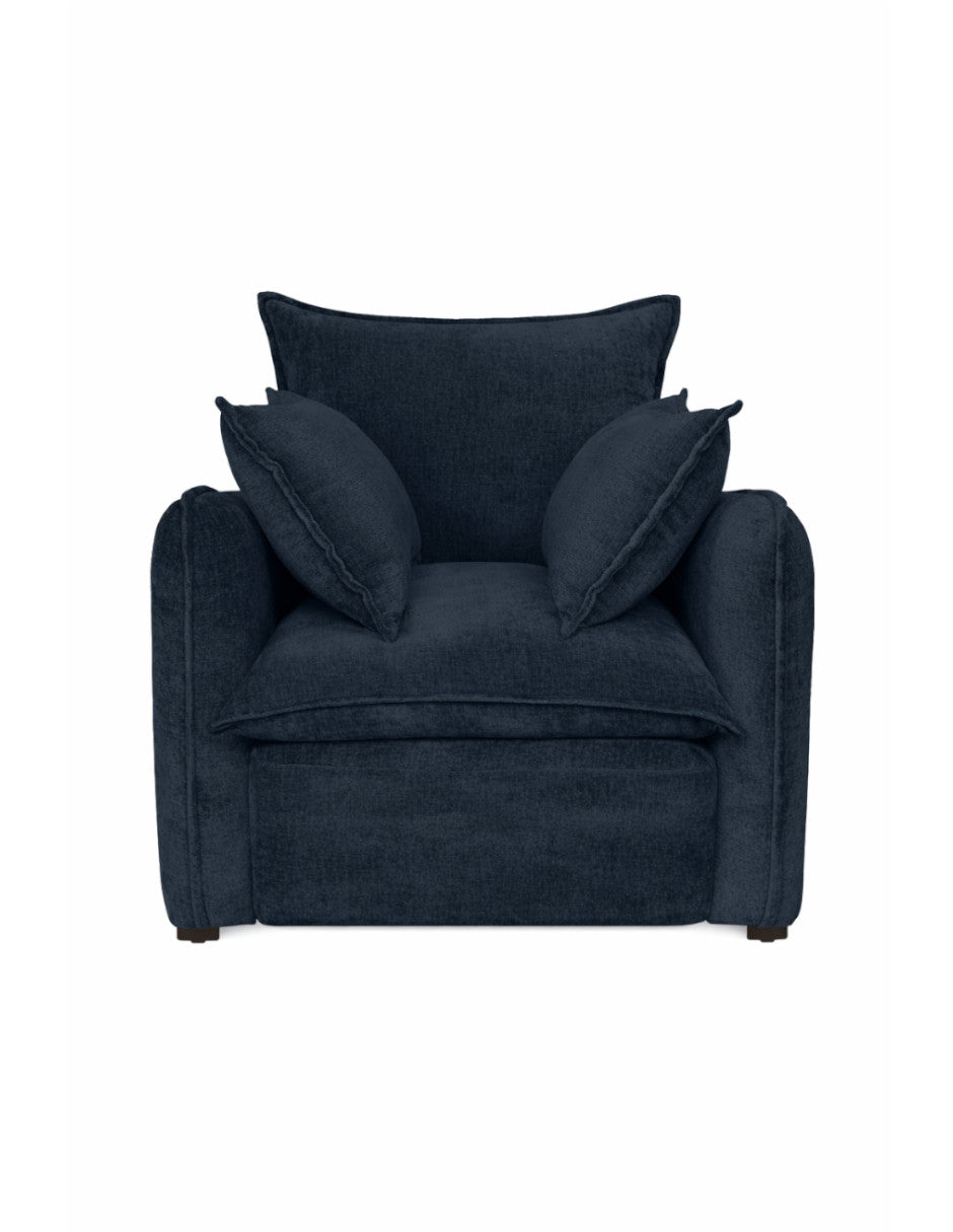 sillón individual azul marino de tela con cojinería suelta para sala moderna toura