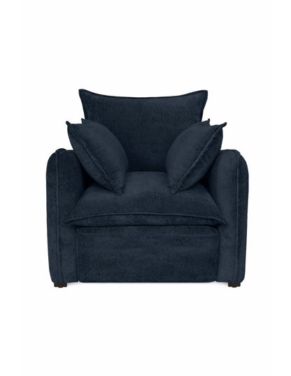sillón individual azul marino de tela con cojinería suelta para sala moderna toura