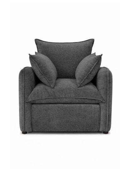 sillón individual gris oscuro de tela con cojinería suelta para sala moderna toura