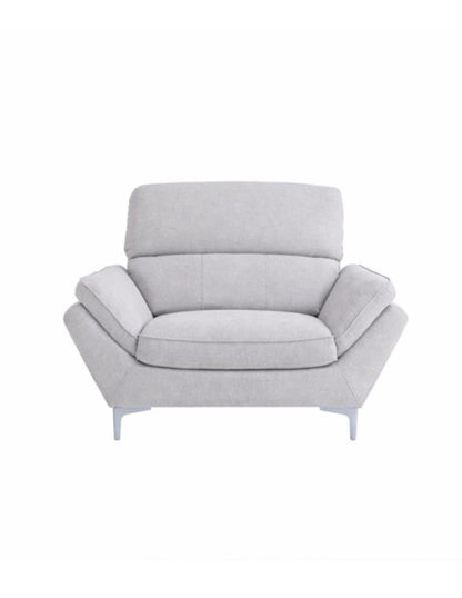 Vista frontal de sillón individual gris claro moderno con y patas metálicas