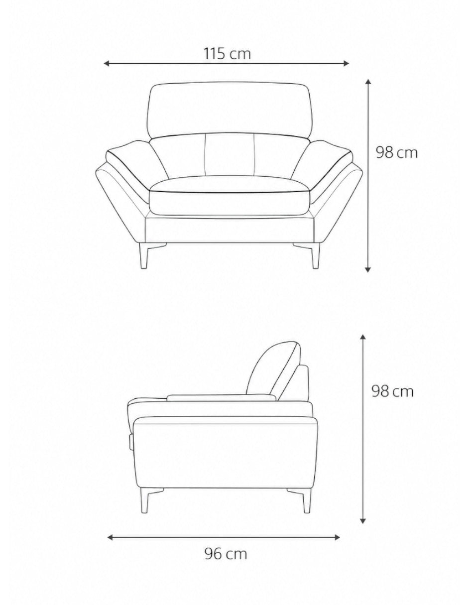 Medidas del sillón Ontario individual con dimensiones de ancho, alto y profundidad