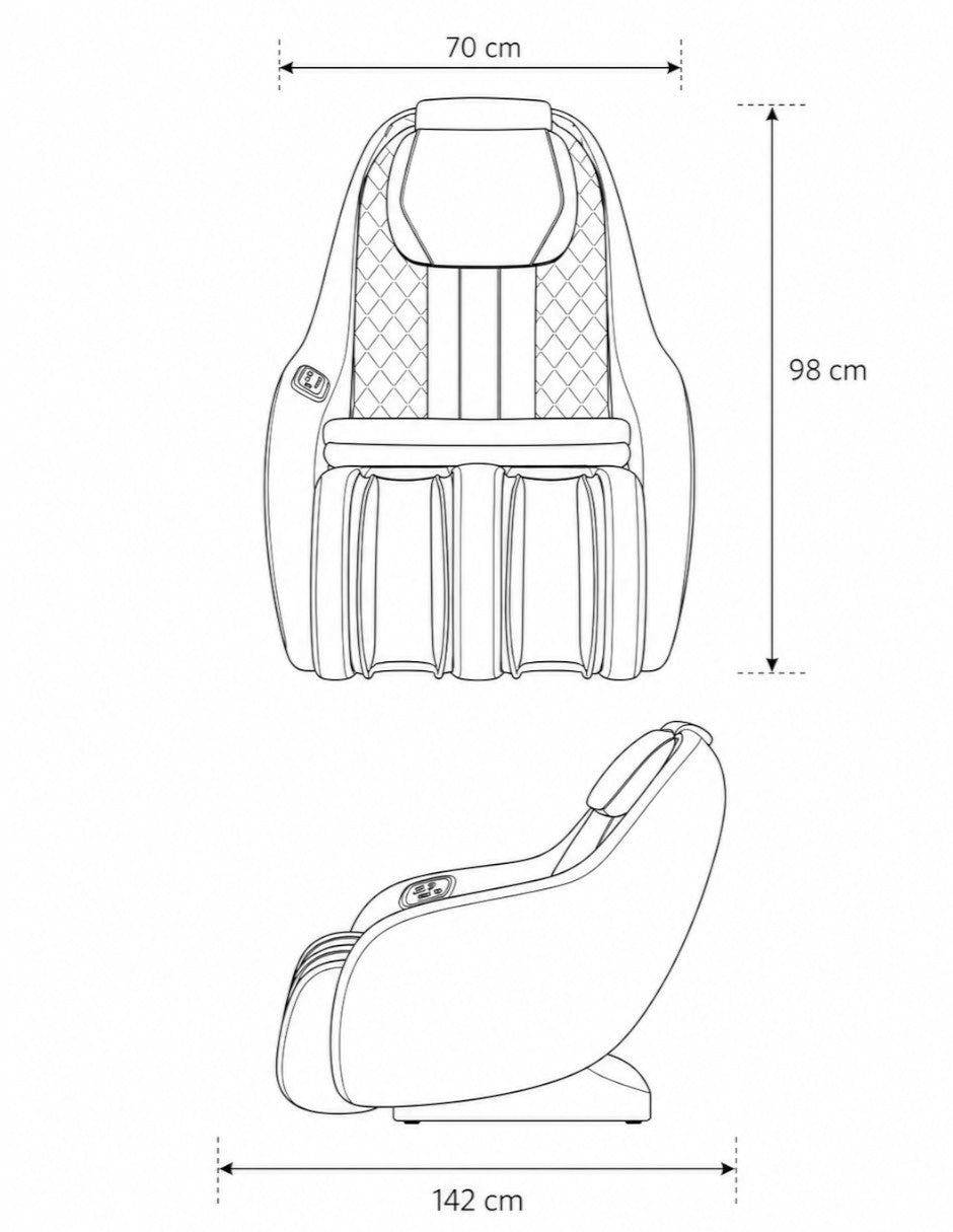 Sillón de masajes Milán medidas y dimensiones técnicas alto 98 cm largo 70 cm profundidad 142 cm