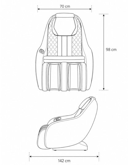 Sillón de masajes Milán medidas y dimensiones técnicas alto 98 cm largo 70 cm profundidad 142 cm