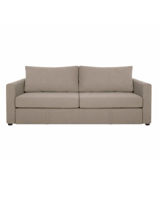 Sofá cama moderno de 3 plazas en color beige en posición de sofá con diseño minimalista