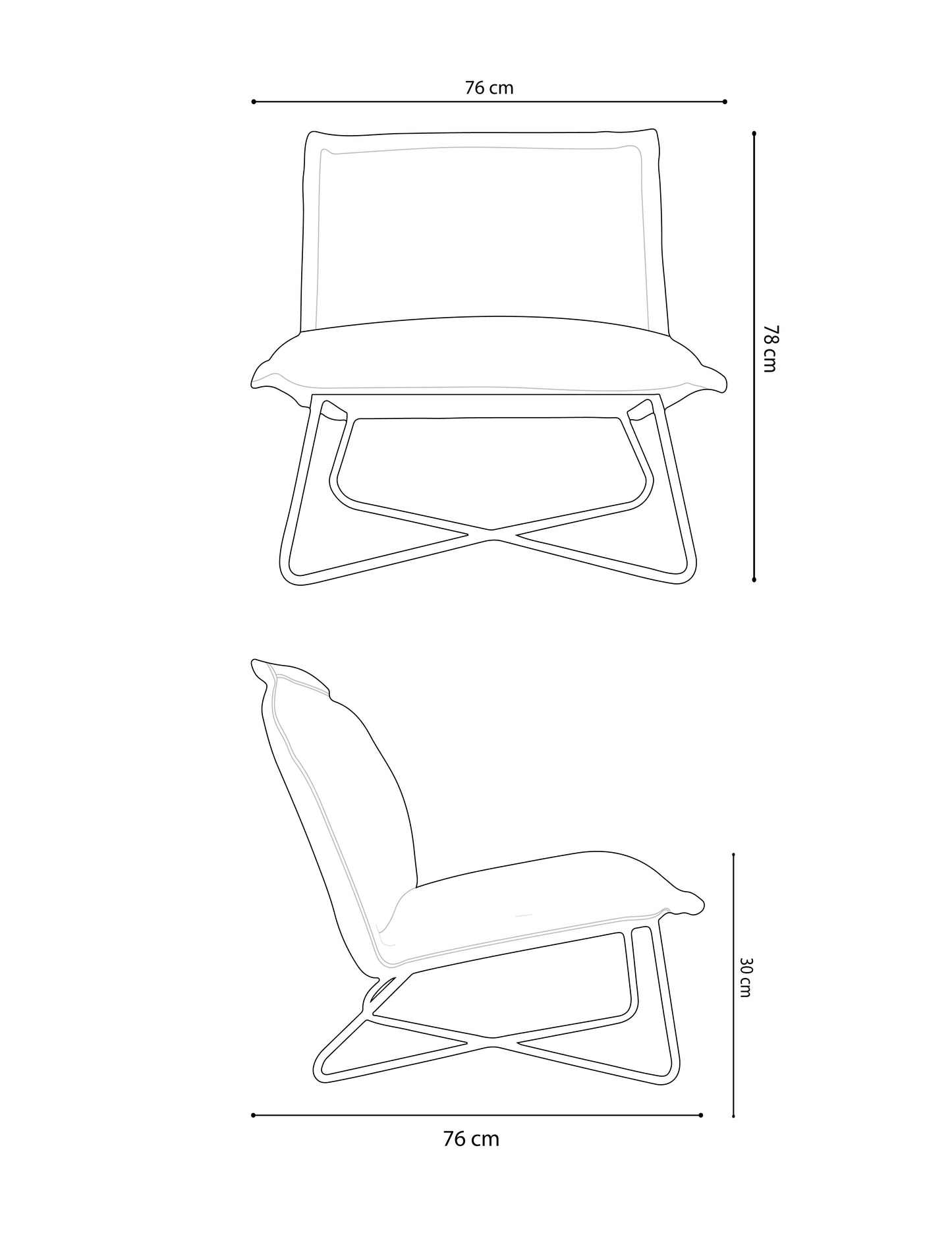 Medidas de sillón lounge individual dimensiones ancho 76 cm alto 78 cm profundidad 76 cm