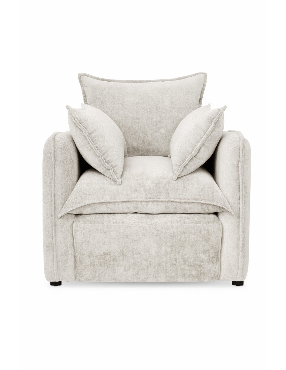 sillón individual blanco de tela con cojinería suelta para sala moderna toura